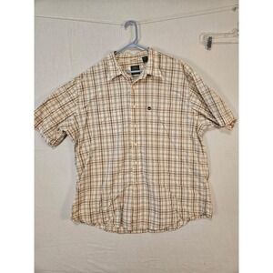 Timberland Mens XL Short Sleeve Plaid Button Down Shirt Orange Tan 58AA128 2379